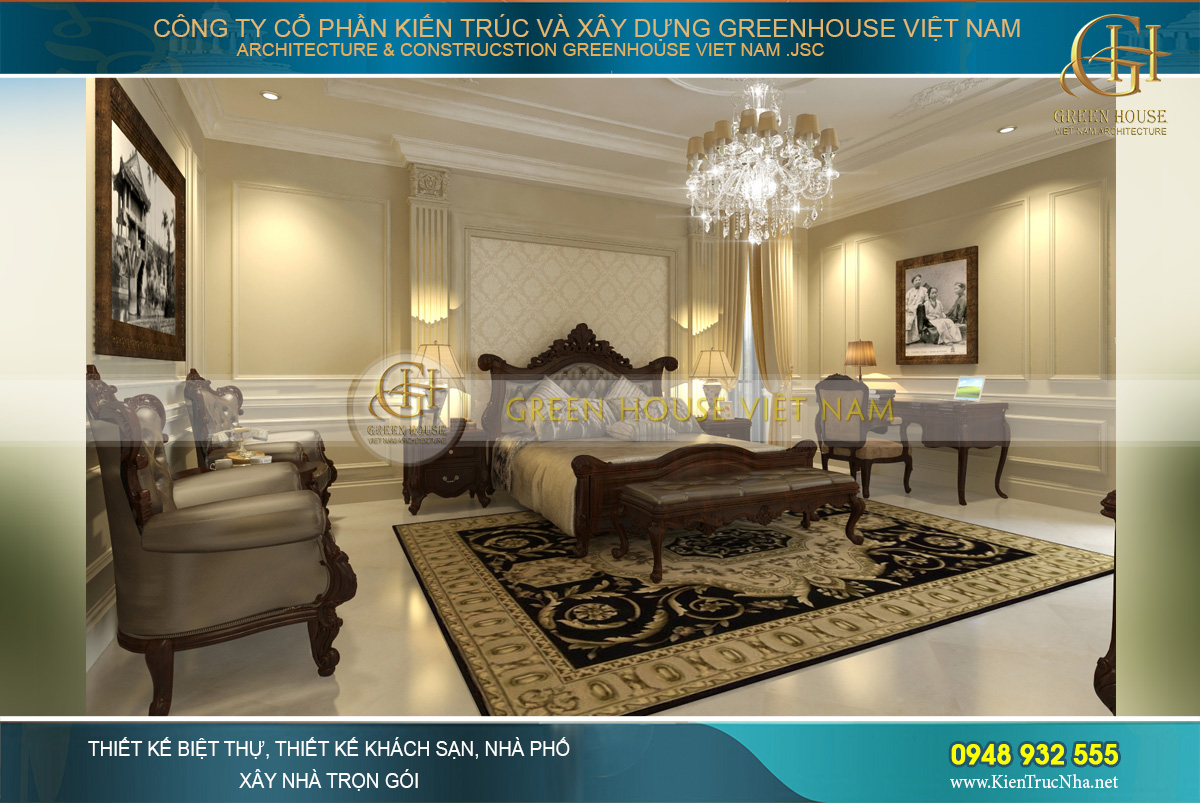 Phòng ngủ được thiết kế rộng rãi, đơn giản và không quá nhiều đồ nội thất để ông bà dễ sử dụng