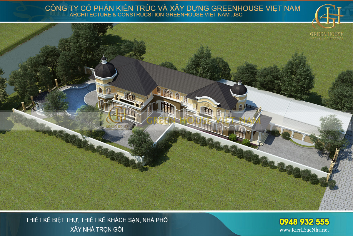 Tòa dinh thự tân cổ điển vào ban đêm được chiếu sáng lung linh như một tòa lâu đài thu nhỏ