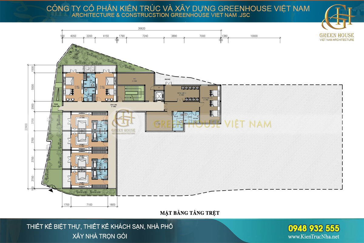 Bố trí công năng sử dụng của tầng trệt khách sạn