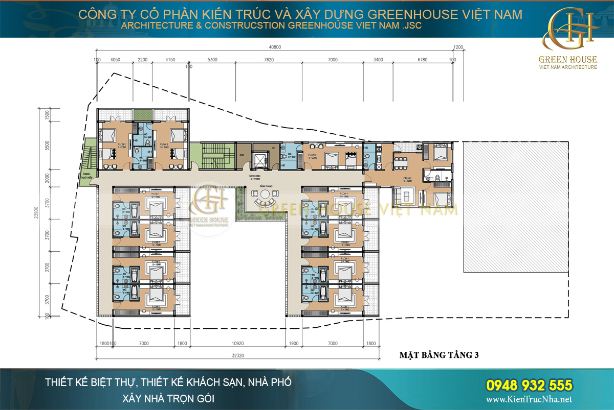Tầng 3 có kết cấu tương tự tầng 2