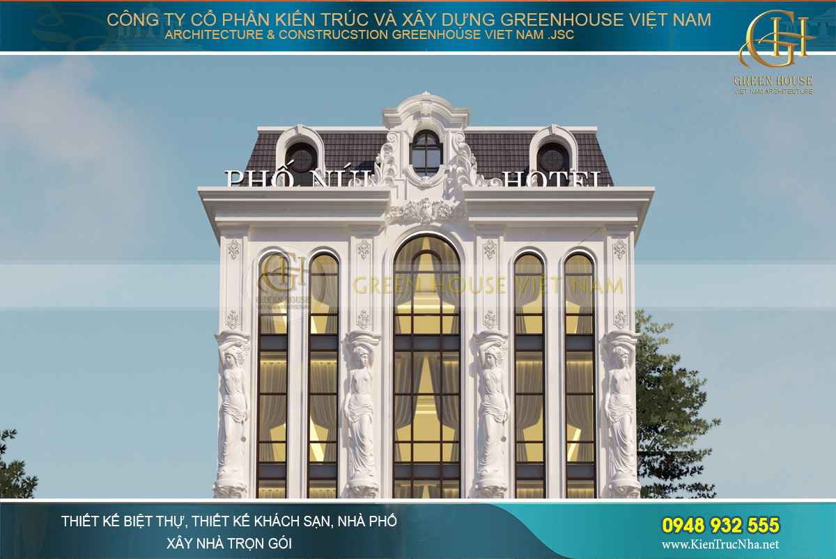 Hệ thống mái mansard với lớp ngói nâu hòa hợp và sang trọng