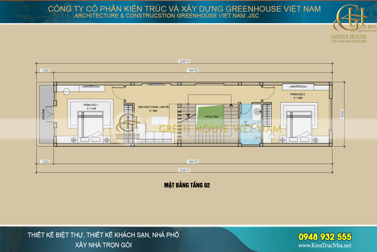 Thiết kế công năng sử dụng của tầng 2 nhà phố tân cổ điển tại Bắc Giang