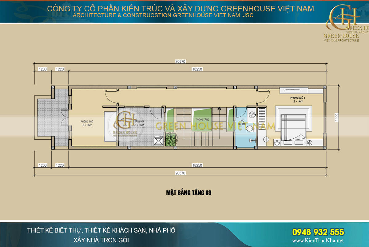 Thiết kế công năng sử dụng của tầng 3 nhà phố tân cổ điển tại Bắc Giang