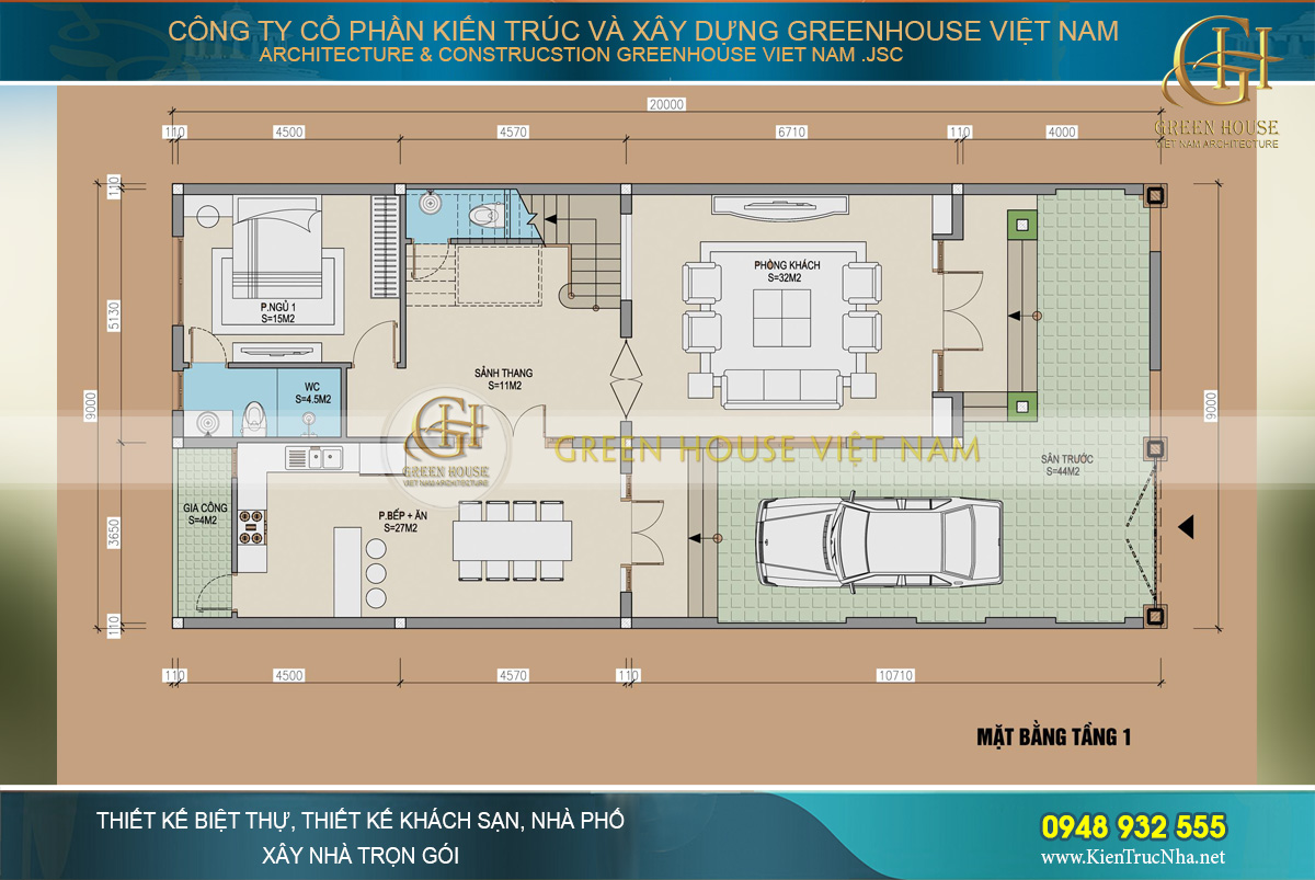 Thiết kế công năng sử dụng tầng 1 của nhà phố hiện đại 3 tầng tại Bắc Giang