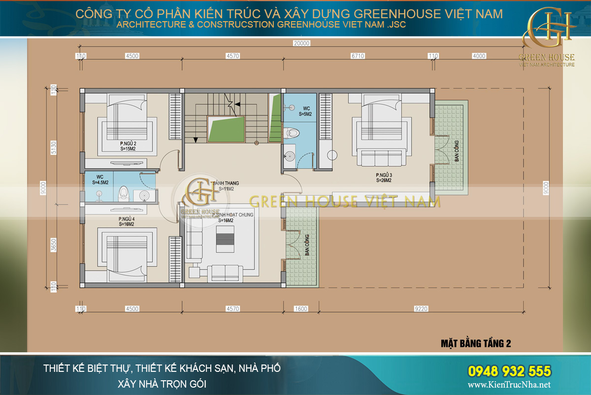 Thiết kế công năng sử dụng tầng 2 của nhà phố hiện đại 3 tầng tại Bắc Giang