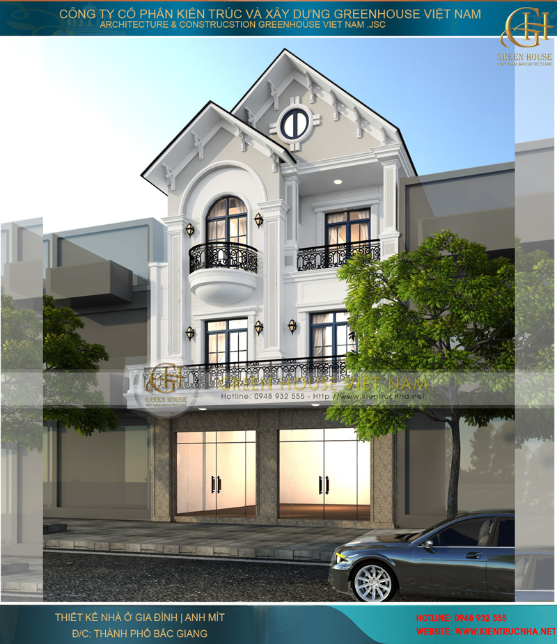 Thiết kế nhà lô phố 3 tầng đẹp sang trọng, tinh tế tại Bắc Giang