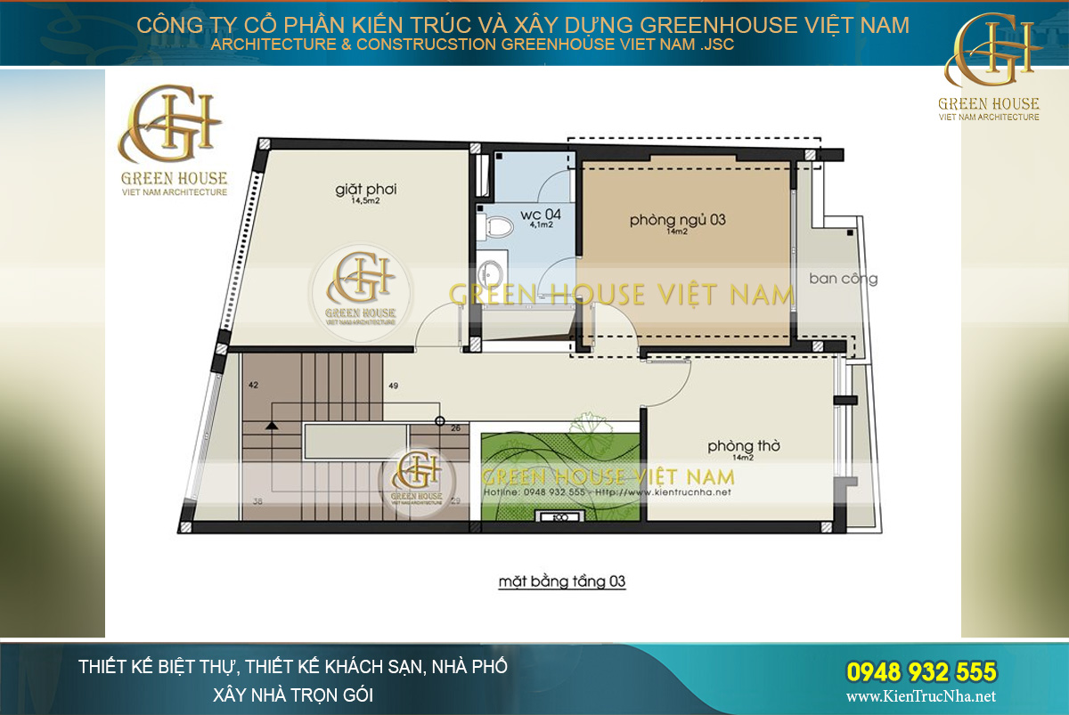 Các khu vực sinh hoạt cá nhân còn lại được phân chia tại không gian tầng 3 của ngôi nhà phố