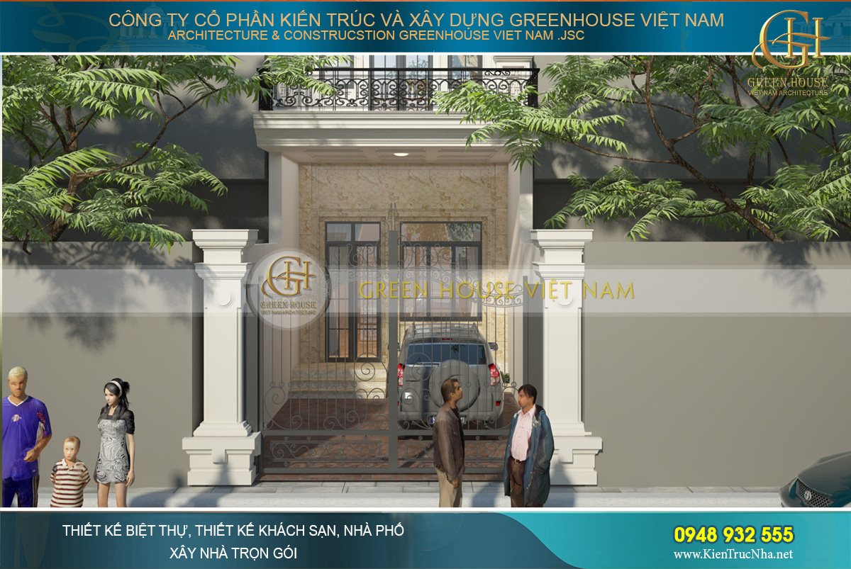 Tầng 1 sở hữu 1 khoảng sân rộng lớn phía trước tạo sự thông thoáng cho nhà phố