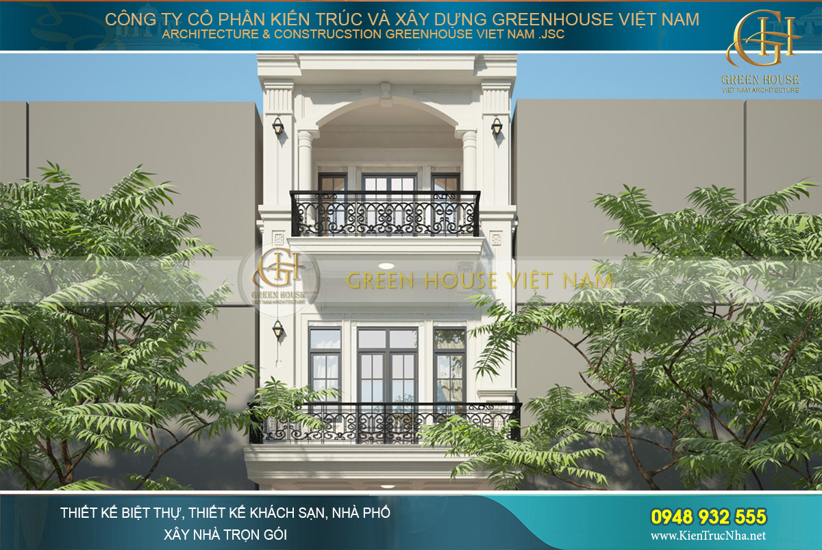 Tầng 2 và 3 với gam màu trắng trang nhã, nổi bật các chi tiết trang trí cổ điển tinh tế