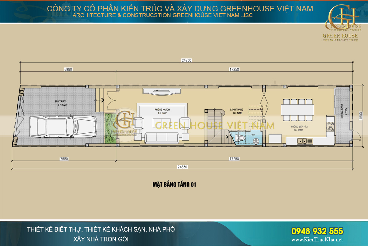 Thiết kế công năng sử dụng của tầng 1 nhà phố tân cổ điển tại Bắc Giang