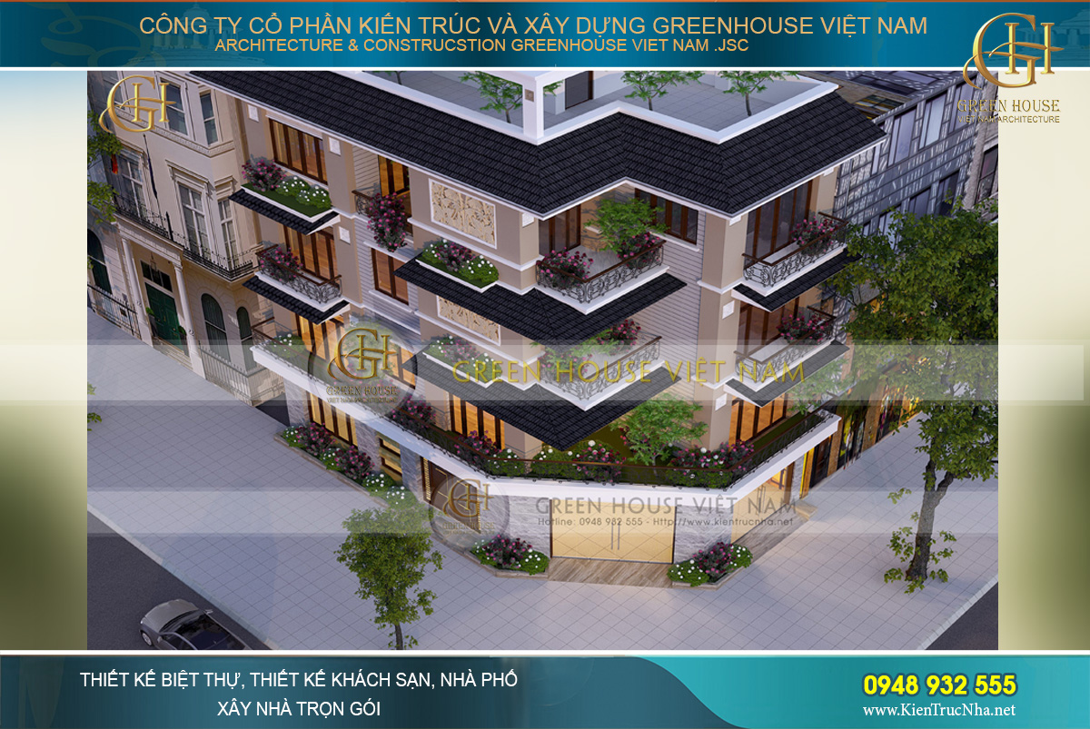 Từ trên cao nhìn xuống, ngôi nhà phố đầy nguy nga, bề thế, nổi bật giữa khu phố ồn ào, hào nhoáng Xem thêm: Mẫu nhà phố kết hợp kinh doanh 4 tầng mặt tiền 5m