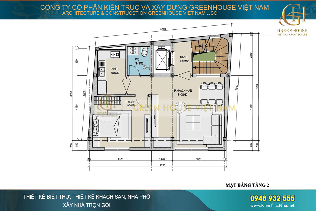 Thiết kế mặt bằng công năng của tầng 2 nhà phố hiện đại tại Hà Nội