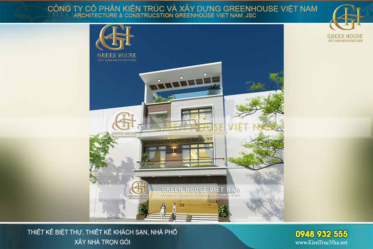 Thiết kế mặt tiền nhà ống 3 tầng với đường nét kiến trúc sang trọng và đẳng cấp