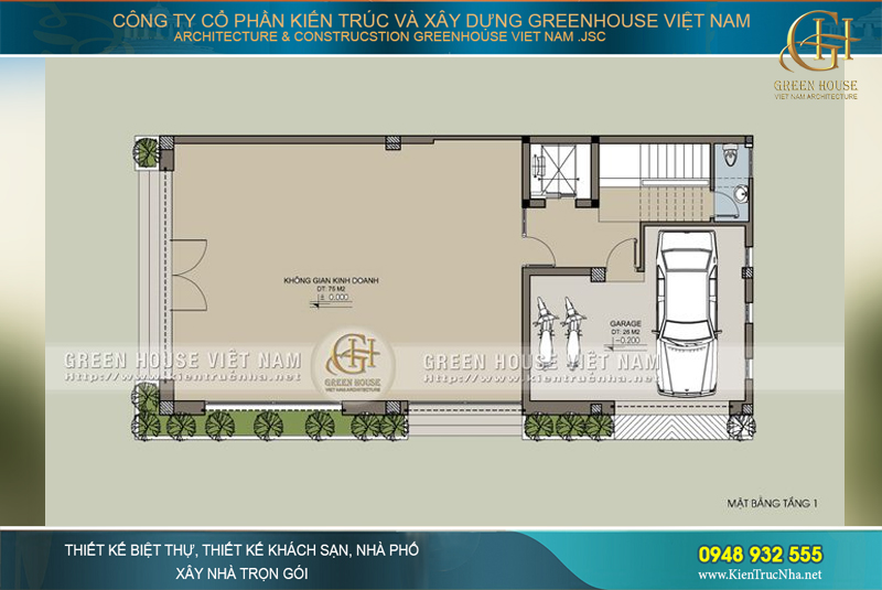 Tầng 1 dành cho không kinh doanh và bãi đỗ xe với cửa ra riêng, thuận tiện cho khách hàng vào mua bán. Các tầng 2, 3 đều là các không gian kinh doanh của tòa nhà này.