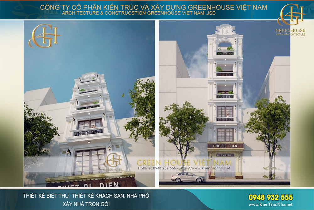 Mặt tiền kiến trúc sang trọng, thích hợp không gian kinh doanh và không gian sinh hoạt của gia đình chủ đầu tư