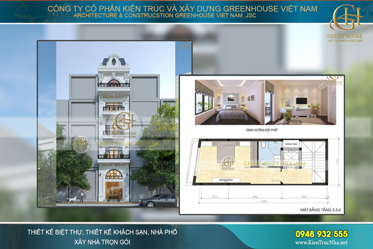 Mẫu thiết kế nhà phố 4 tầng 1 tum phong cách tân cổ điển tại Hà Nội