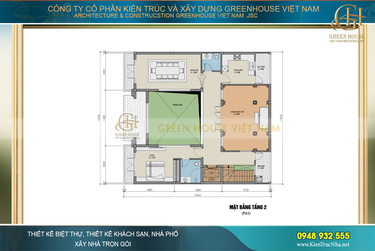 Bản vẽ công năng bố trí mặt bẳng tại tầng 2 ( Phương án 1 )