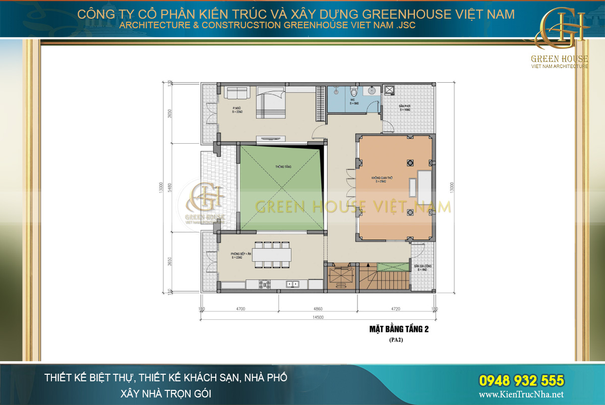 Bản vẽ công năng bố trí mặt bẳng tại tầng 2 ( Phương án 2 )