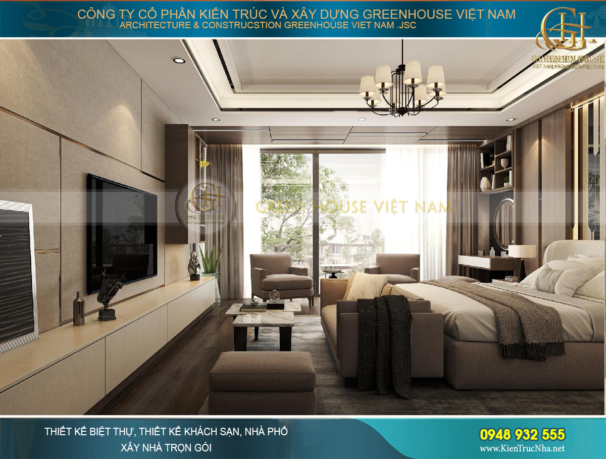 Phòng ngủ master theo phong cách thiết kế phòng suite cao cấp nhất của khách sạn quốc tế