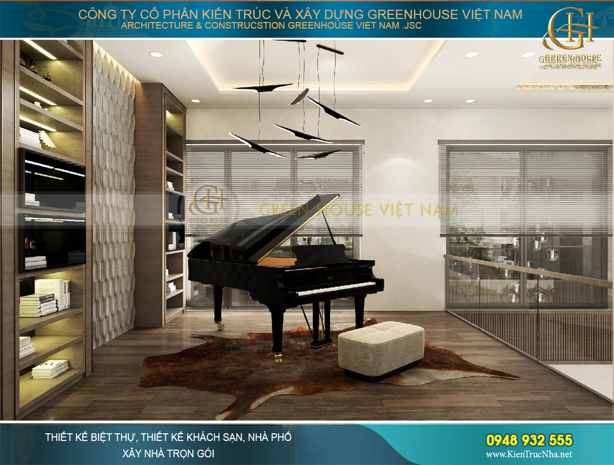 Đàn dương cầm vừa phục vụ nhu cầu giải trí vừa tôn thêm vẻ đẹp của biệt thự