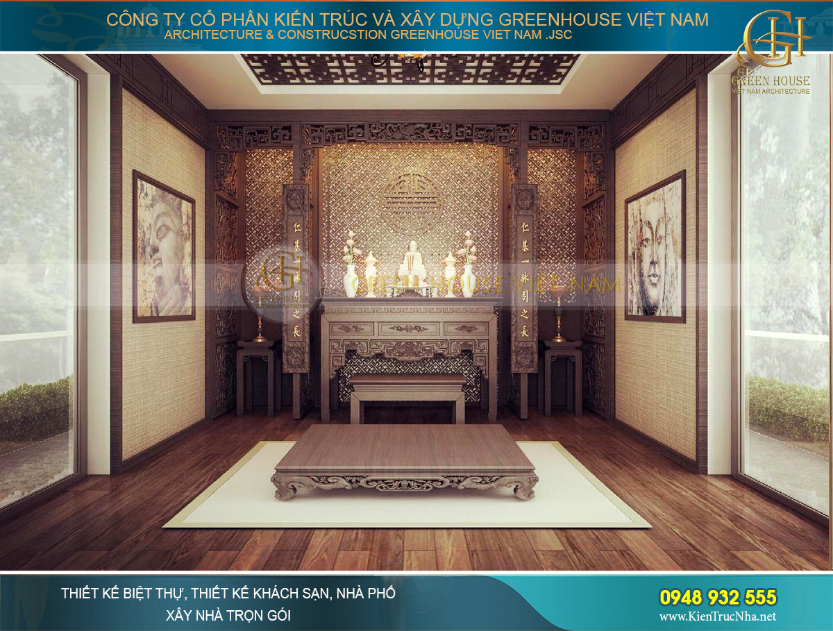 Không gian phòng thờ linh thiêng nhưng không kém phần duy mỹ
