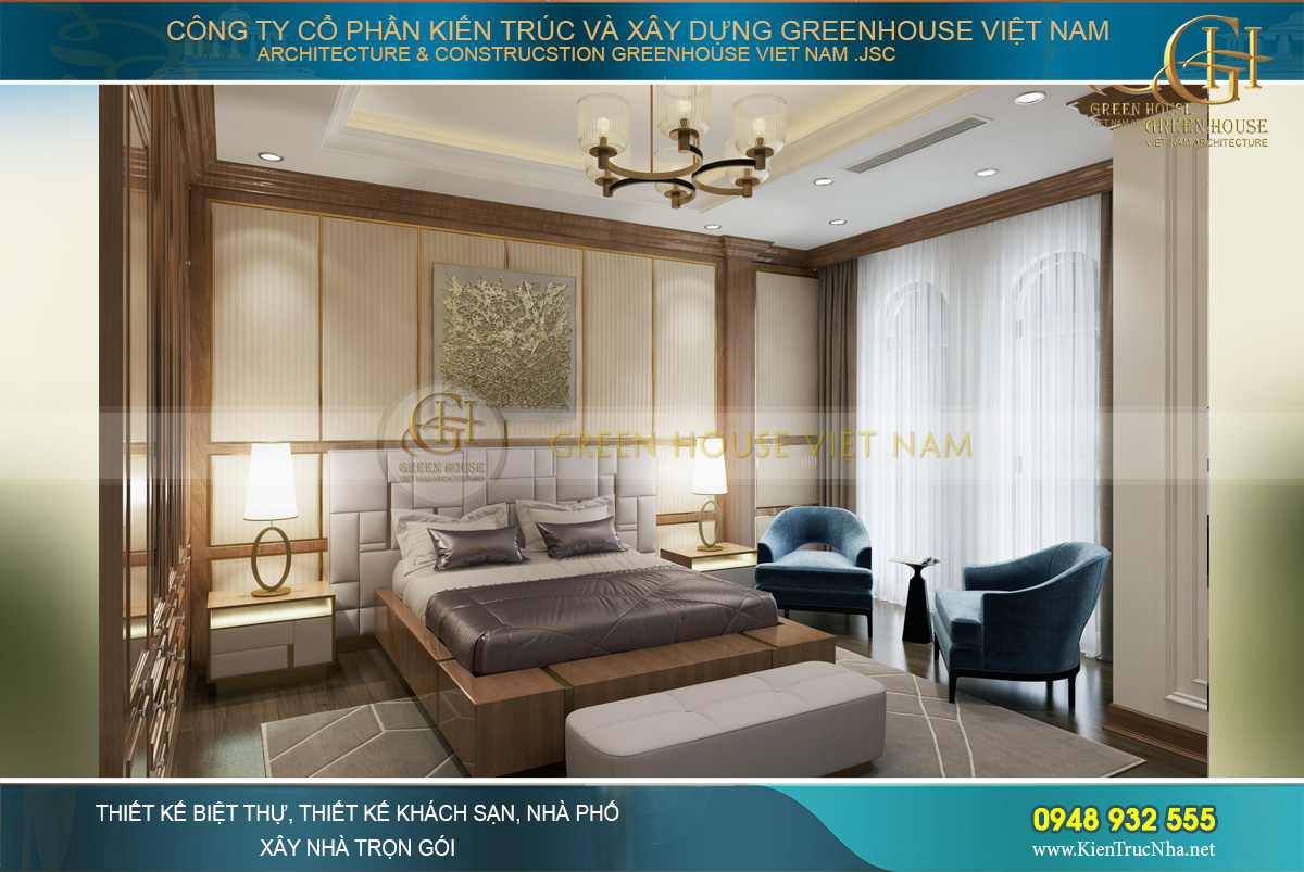 Không gian phòng ngủ master của biệt thự tân cổ điển Á Đông với vẻ đẹp giao hòa của nhiều nền văn hóa
