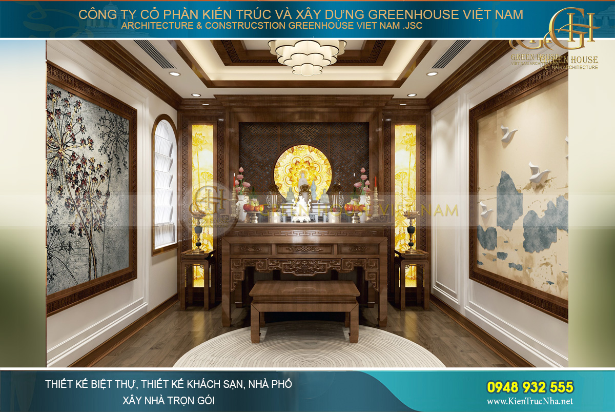 Thiết kế phòng thờ hoàn toàn theo phong cách truyền thống Á Đông