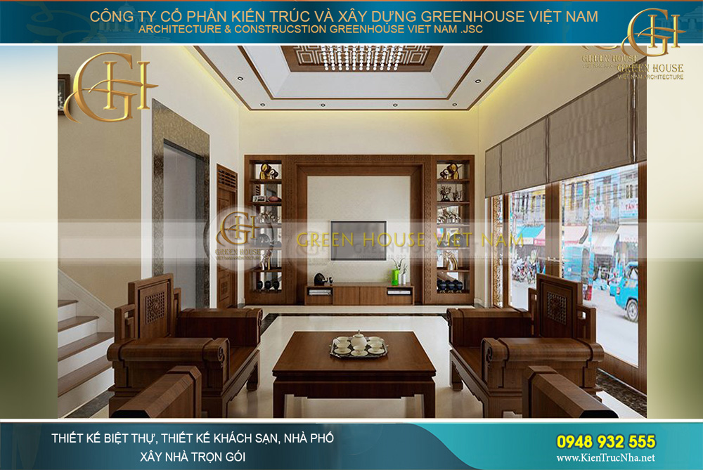 Không gian phòng khách rộng thoáng, cách âm nhờ hệ thống cửa kính