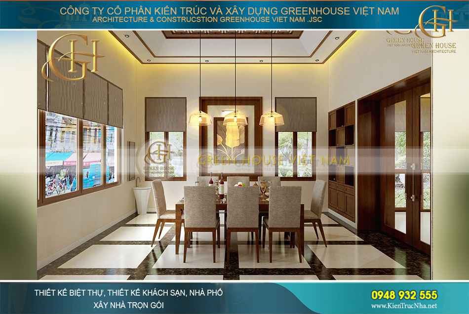 Bộ bàn ăn 8 ghế được bọc nệm và vải mềm giúp cho việc thưởng thức bữa ăn thoải mái hơn