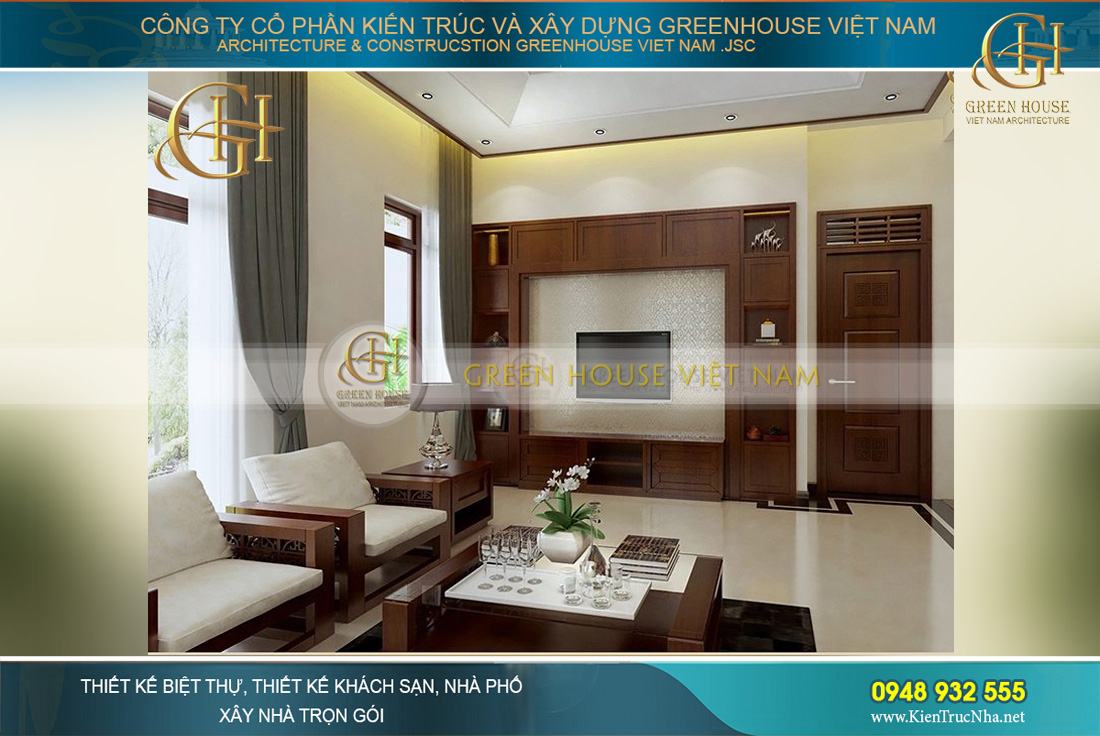 Phòng ngủ master được ốp sàn gỗ cùng nội thất gỗ đậm màu mang đến sự lịch lãm, đẳng cấp