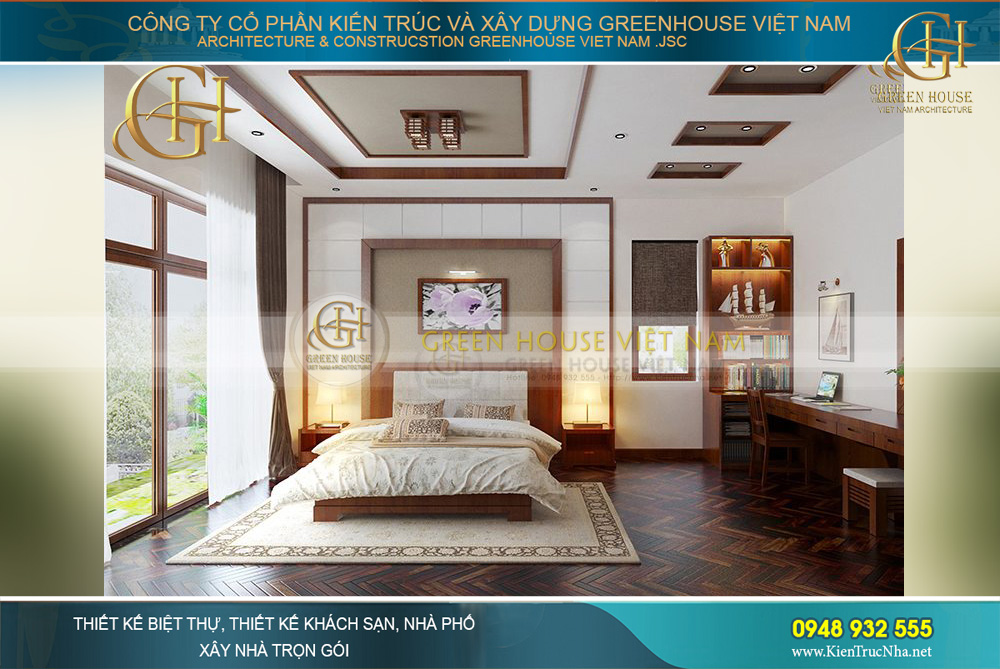 Không gian phòng ngủ hiện nên với vẻ đẹp truyền thống Á Đông đậm nét