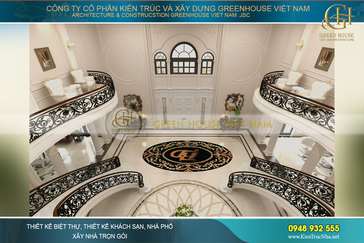 Goác nhìn từ trên cao xuống của sảnh chính biệt thự