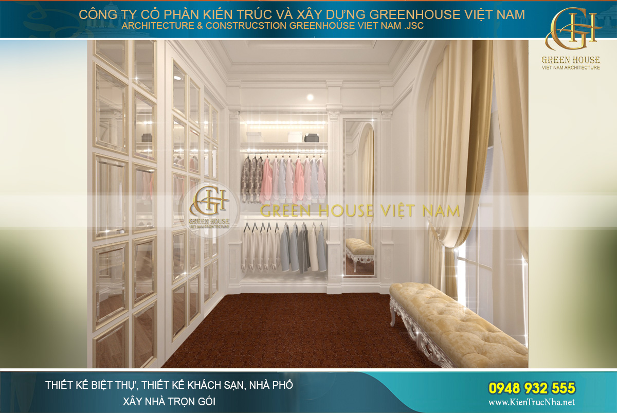 Phòng thay đồ dành cho con gái với đầy đủ nội thất và thiết kế vô cùng tinh xảo