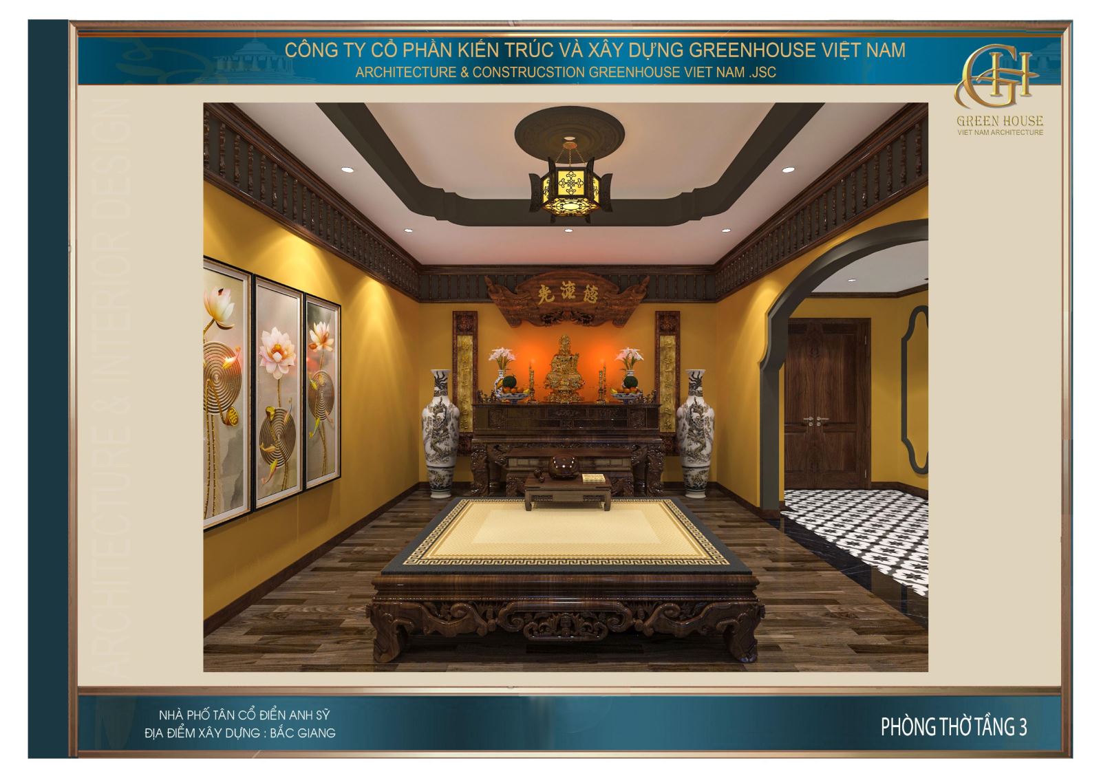 Phòng thờ sử dụng các yếu tố kiến trúc mang giá trị truyền thống