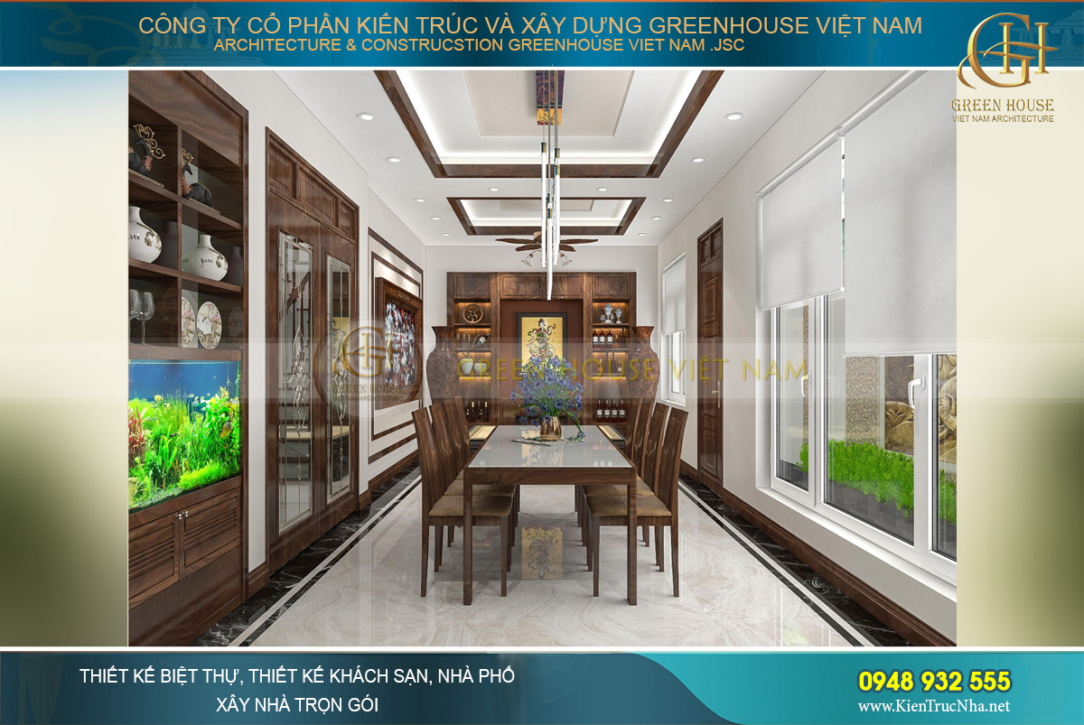 Kết cấu phòng bếp và phòng ăn theo chiều dọc