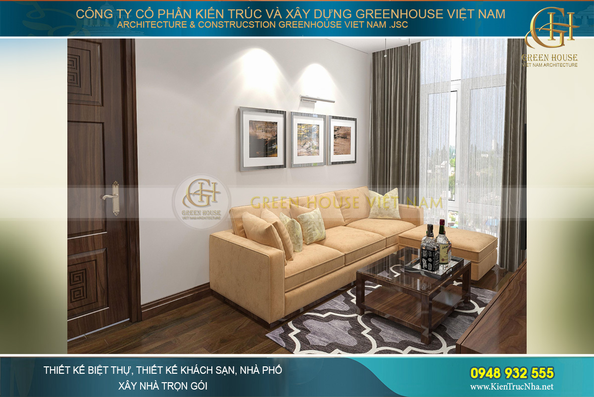 Phòng sinh hoạt chung đơn giản, nhẹ nhàng nhưng ấm áp