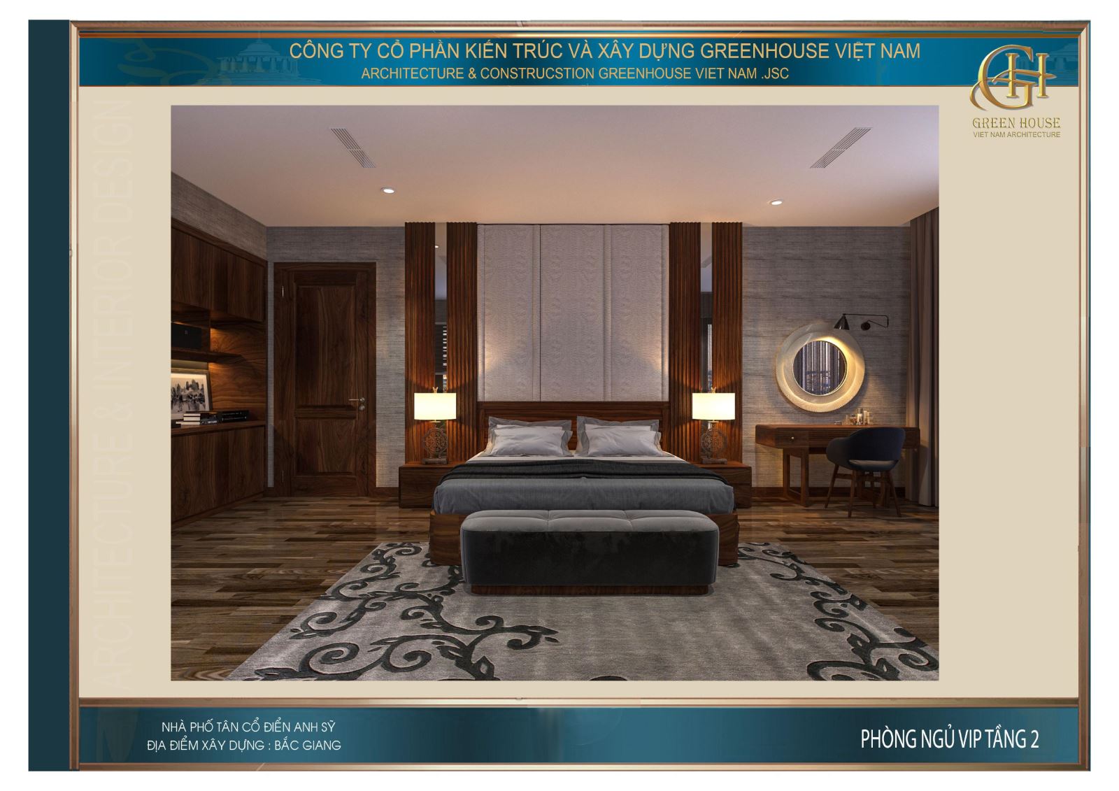 Đồ nội thất gỗ hiện diện trong cả căn phòng