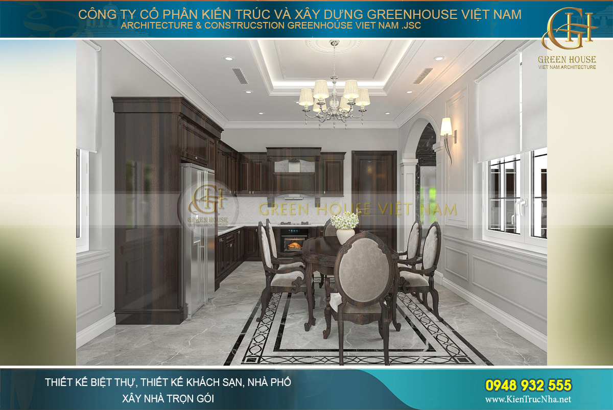 Tủ bếp được thiết kế với hình chữ L gọn gàng, khoa học