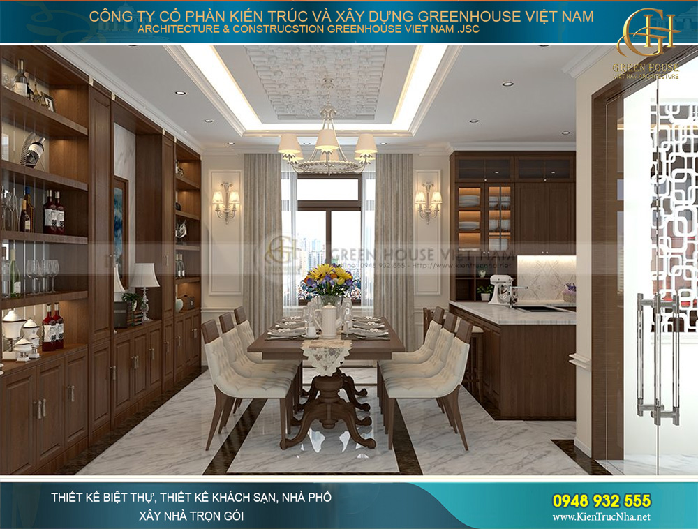 Không gian phòng bếp kết hợp phòng ăn không quá lớn nhưng được thiết kế khéo léo và hợp lý