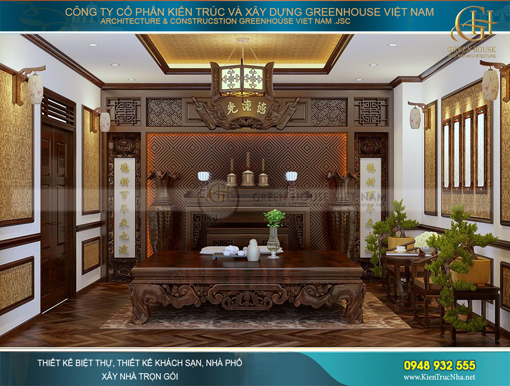 Thiết kế phòng thờ trên tầng 4 mang đậm vẻ đẹp Á Đông