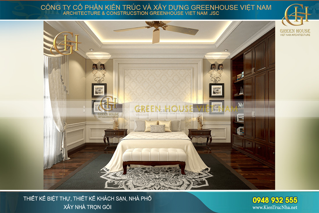 Phòng ngủ của con trai được thiết kế với các gam màu nam tính nhưng thanh lịch, nhẹ nhàng đúng theo phong cách tân cổ điển