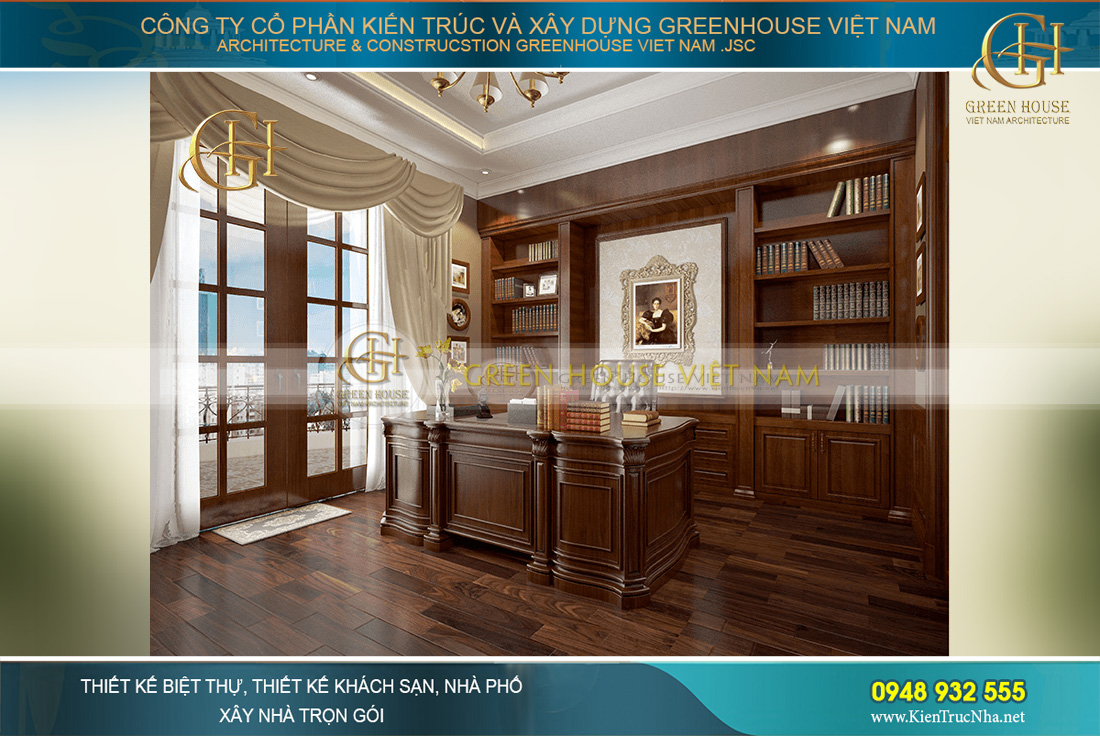 Phòng làm việc của gia chủ sang trọng, thanh lịch