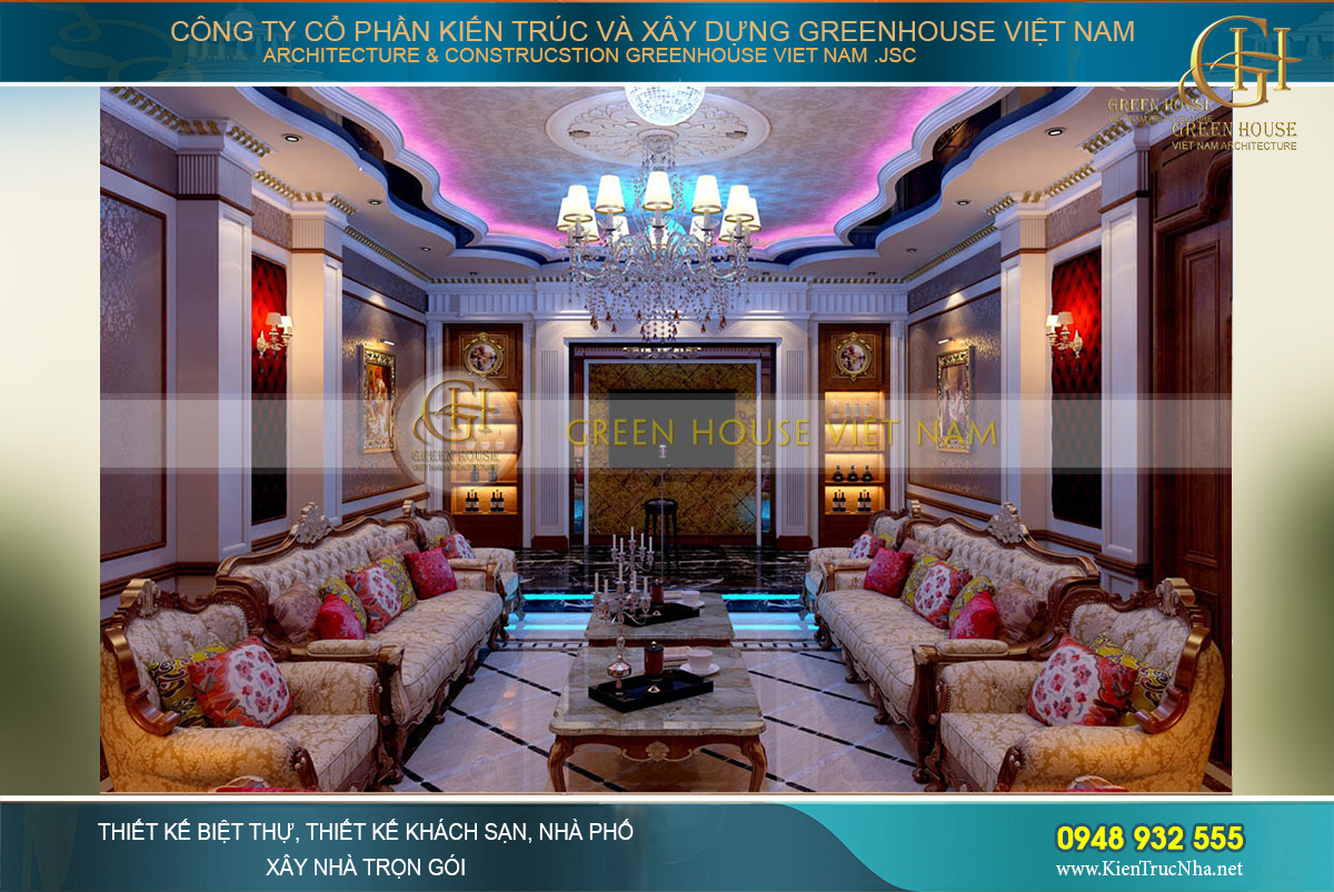 Thiết kế phòng karaoke với hệ thống ánh sáng đặc trưng và nội thất tân cổ điển cao cấp