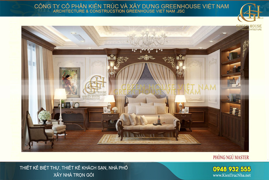 Thiết kế nội thất phòng ngủ master của biệt thự tân cổ điển tại Bắc Giang