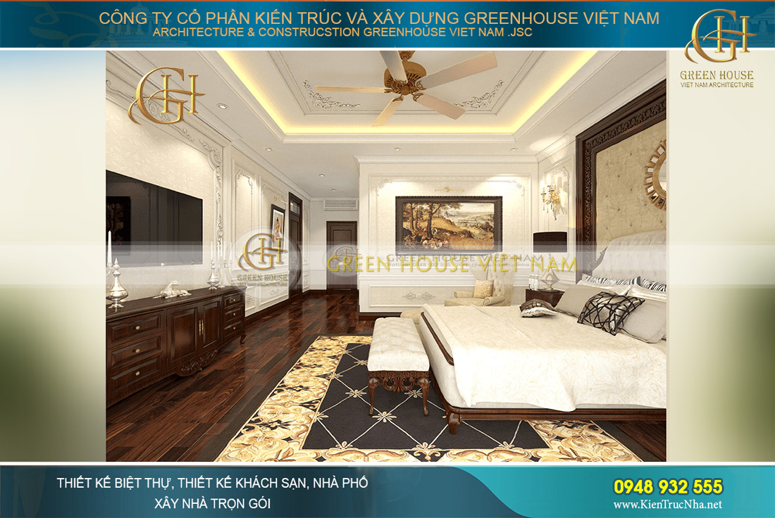 Phòng ngủ chính với thiết kế nội thất tân cổ điển sang trọng, đẳng cấp