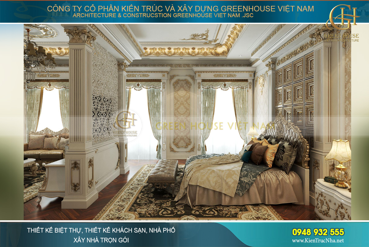 Không gian nội thất phòng ngủ số 3 với sự xa hoa, tráng lệ không hề giảm bớt