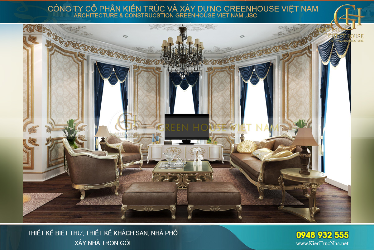 Khu vực tiếp khách sang trọng trong phòng ngủ số 2 của dinh thự tân cổ điển