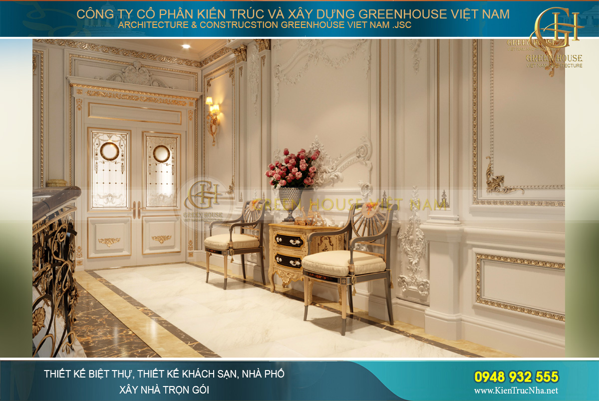 Bàn trà nhỏ tinh tế và là điểm nhấn thu hút cho sảnh tầng 2 không trống vắng