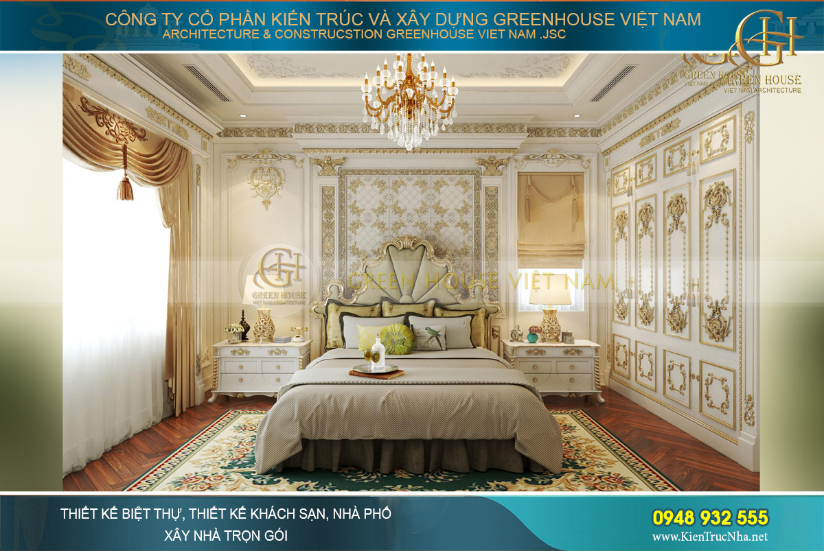 Thiết kế phòng ngủ nhỏ tại tầng 1 dinh thự tân cổ điển 