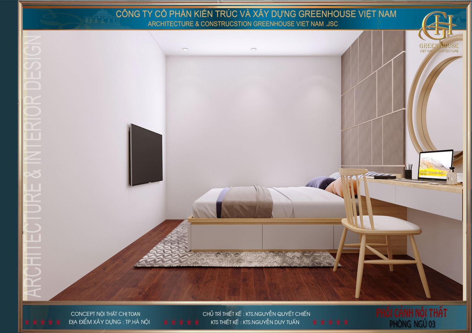 Phòng ngủ số 3 cũng được thiết kế với những đồ nội thất cơ bản